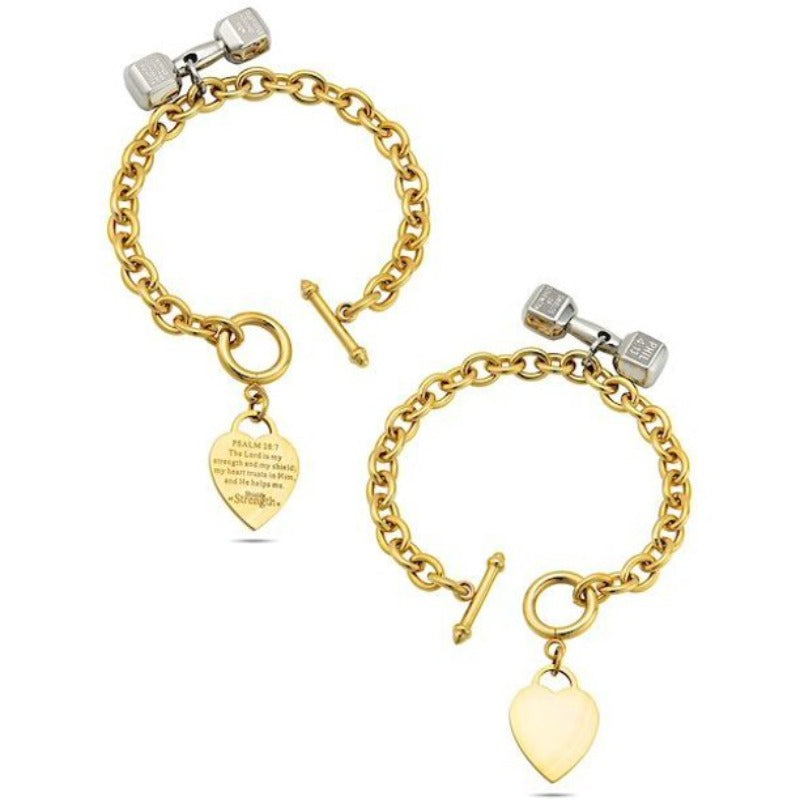 Women's Stainless Steel Gold Plated Heart Bracelet with Dumbbell