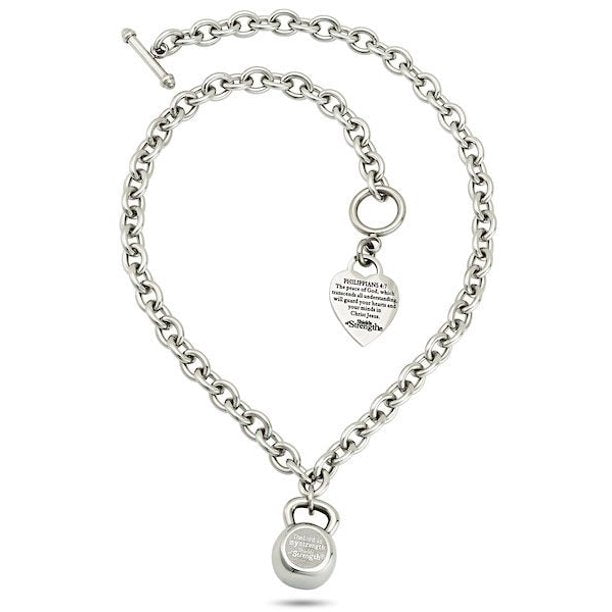 Women's Stainless Steel Heart Necklace with Kettle Bell - Psalm 28:7