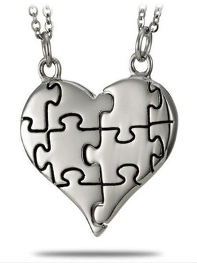 Stainless Steel Puzzle Piece Split Heart Necklace - Genesis 31:49