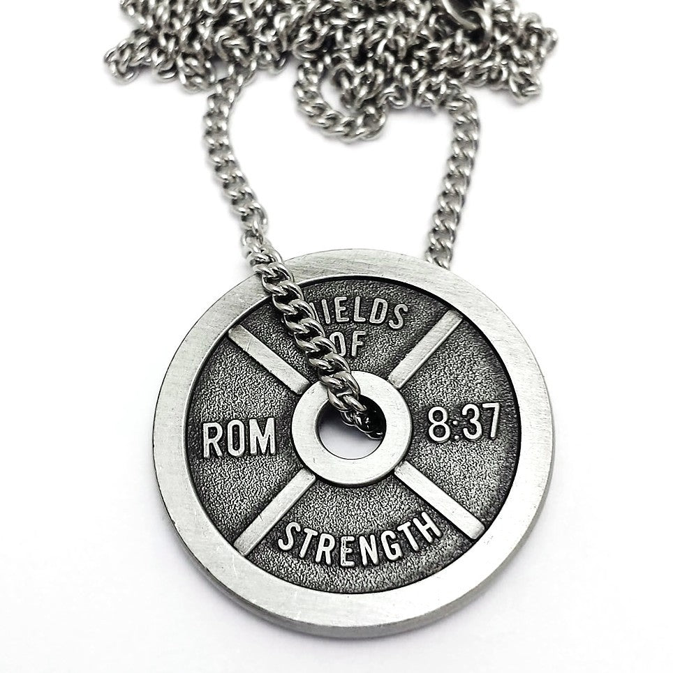 Women's Weight Plate Necklace - Romans 8:37