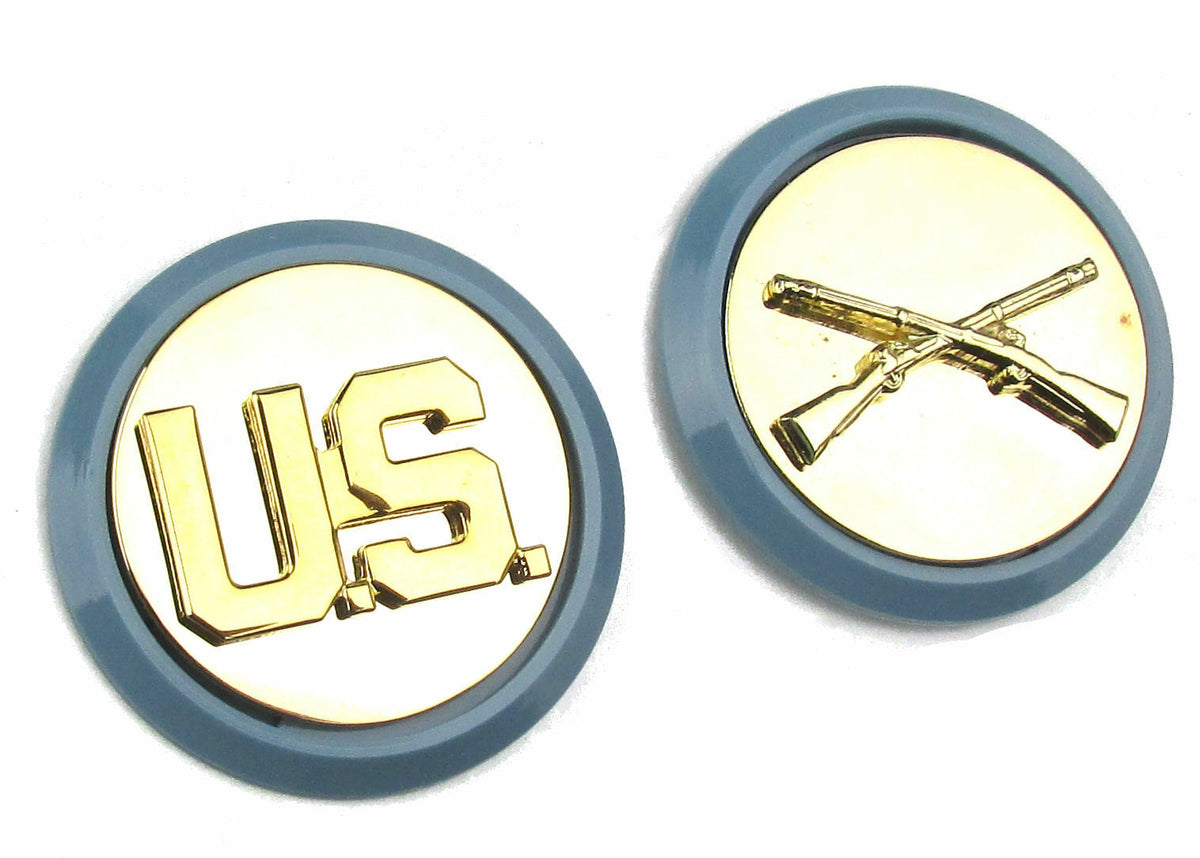U.S. Army Branch Insignia - Infantry Lapel Disc Set with Blue Discs for ASUs and AGSUs