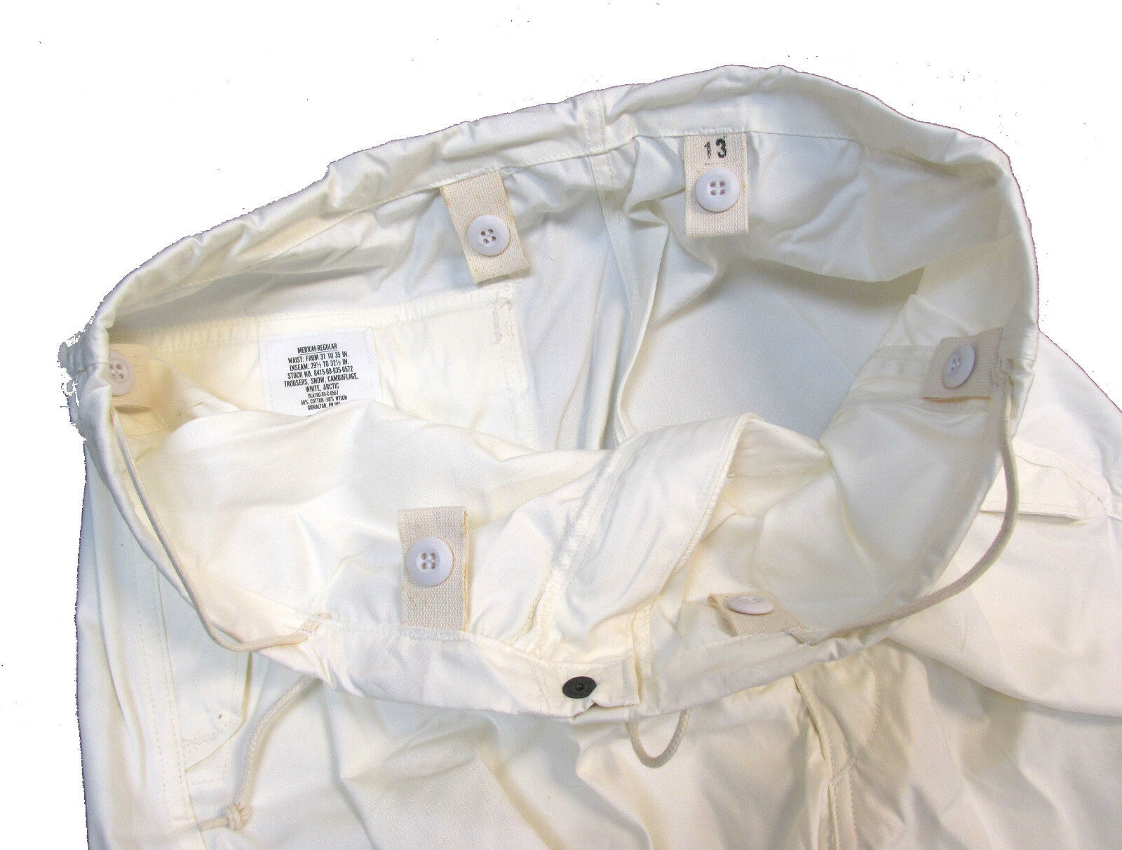 U.S. Military Surplus Water Repellant Trousers - WHITE Snow Camo - MEDIUM