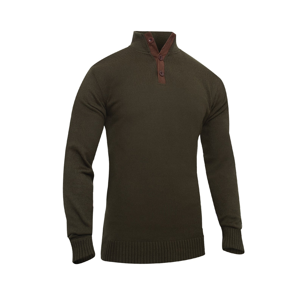 Rothco 3-Button Sweater With Suede Accents Olive Drab