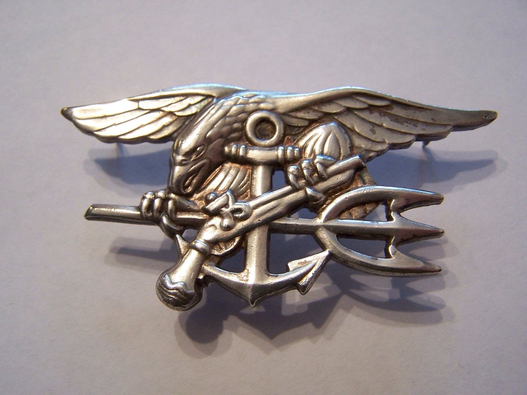 U.S. Navy SEAL Large Pin - Antique Silver