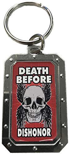 Skull Death Before Dishonor Red/Silver Metal Key Chain
