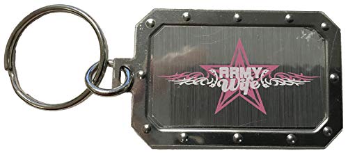 Army Wife Star and Scroll Design Silver Metal Key Chain