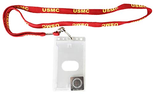 USMC Lanyard Badge Holder - Red Lanyard with Yellow Text