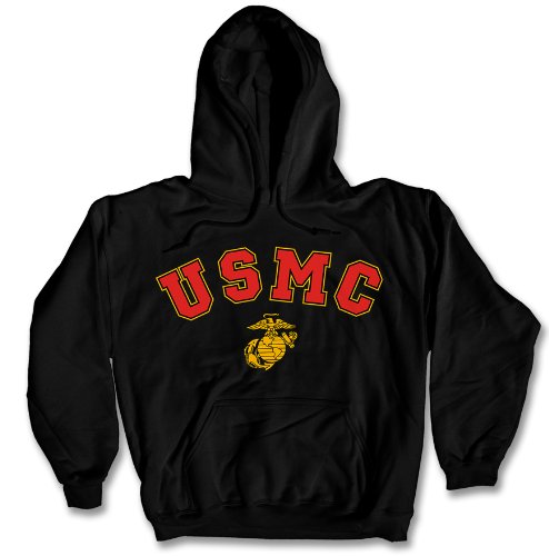 USMC Hoodie Sweatshirt with EGA Logo - Black