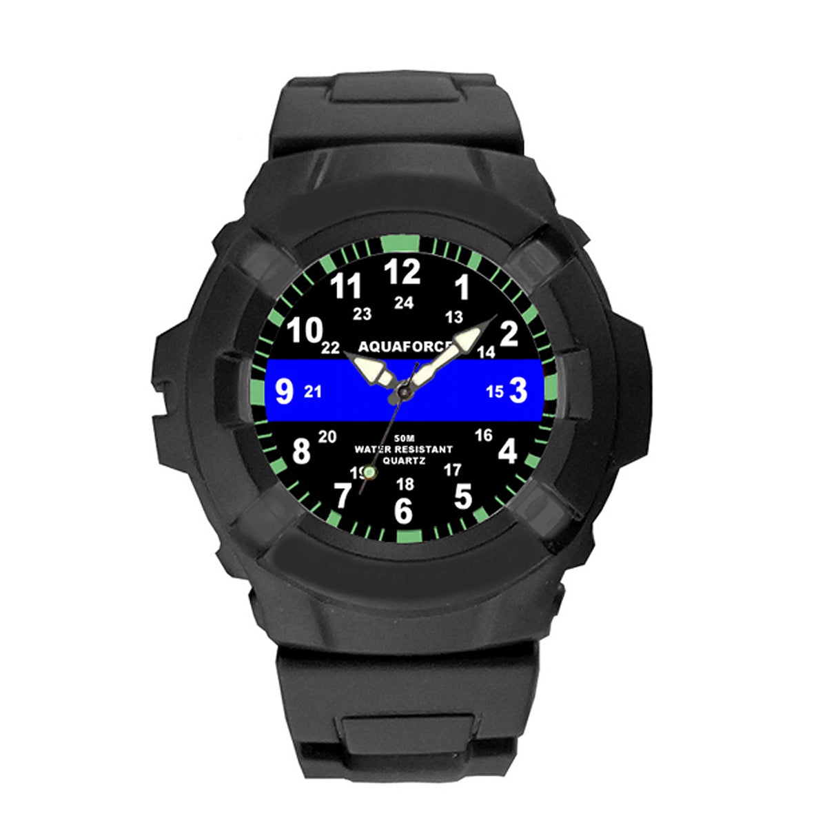 Rothco Aqua Force Thin Blue Line Police Officer Rugged Rubber Watch (50m Water Resistant)