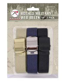 Rothco 54 Inch Military Web Belts in 3 Pack Khaki / Navy Blue / Black