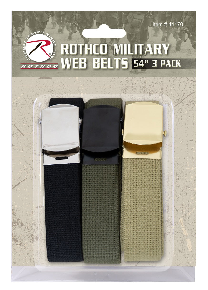 Rothco 54 Inch Military Web Belts in 3 Pack Khaki / Black / Olive Drab
