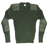 Military Style Crew Neck Acrylic Sweater with Patches - CLOSEOUT!