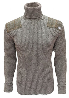 Roll Neck Woolly Pully Sweater with Harris Tweed Patches