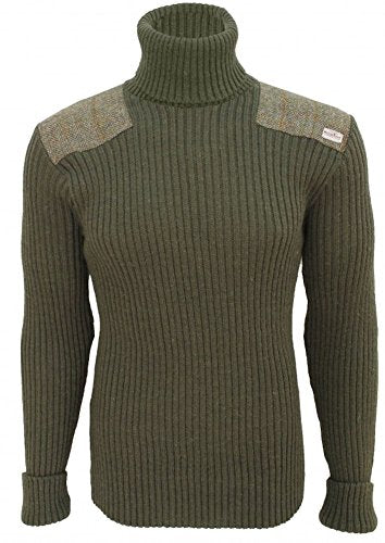 Roll Neck Woolly Pully Sweater with Harris Tweed Patches
