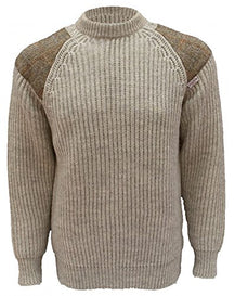 Gamekeeper Chunky Crew Neck Sweater with Harris Tweed Patches