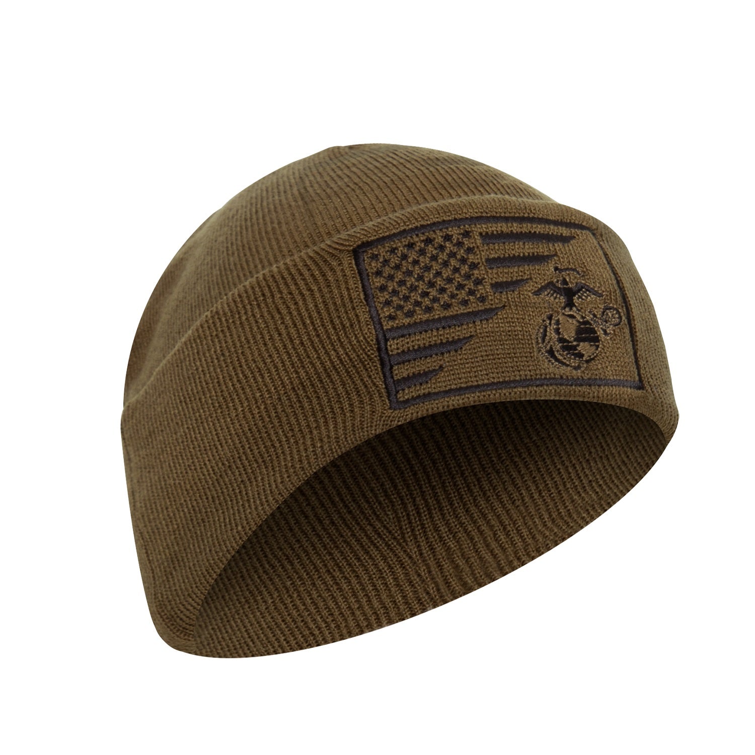 Rothco USMC Eagle, Globe and Anchor / US Flag Deluxe Fine Knit Watch Cap Coyote Brown