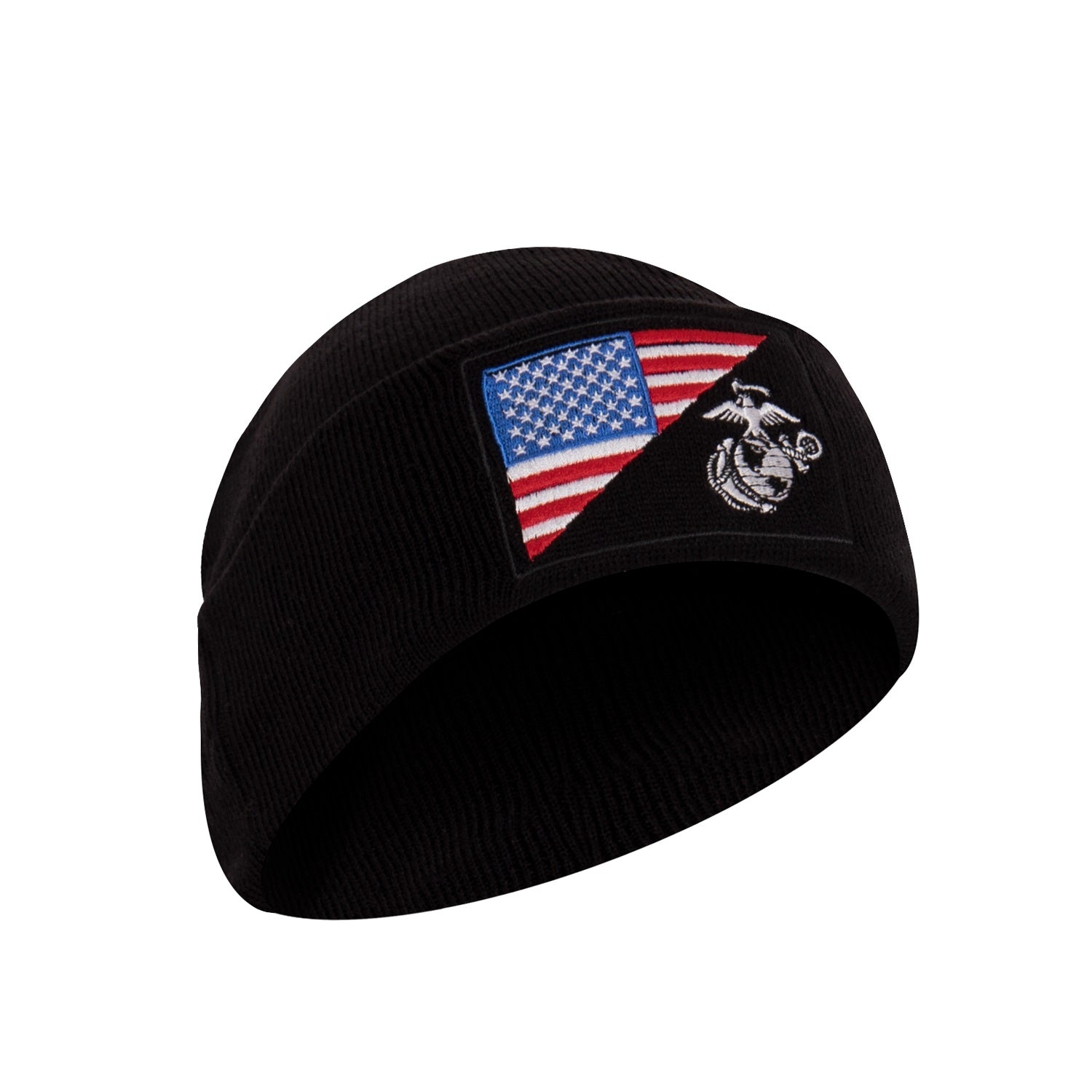 Rothco USMC Eagle, Globe and Anchor / US Flag Deluxe Fine Knit Watch Cap Black