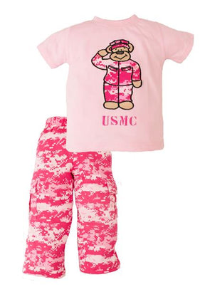 Toddler USMC Pink Digital Camo Teddy Bear Set