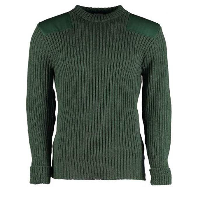 British Commando Sweater Woolly Pully CREW Neck with Epaulets - Various Colors