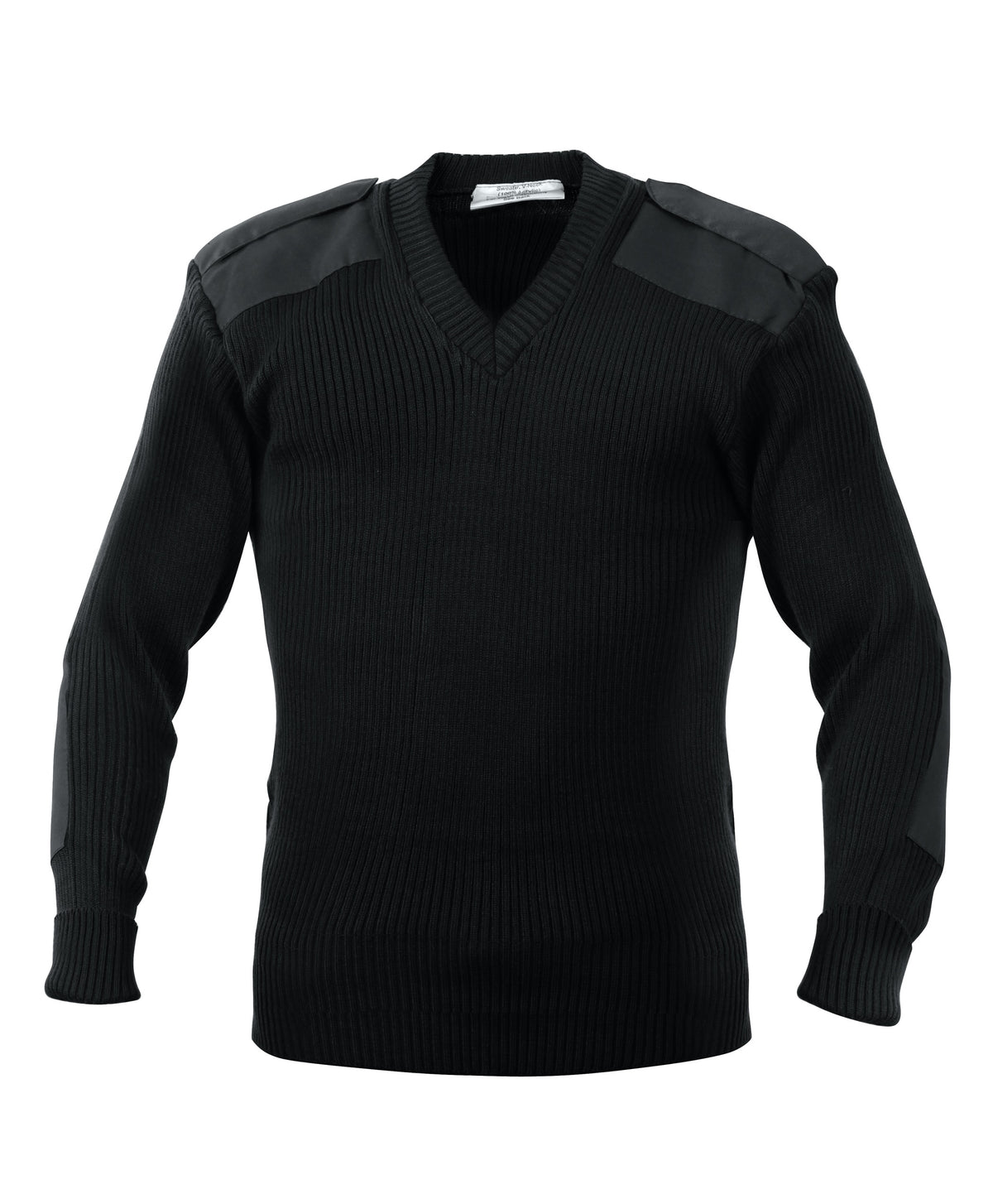 Military Style Crew Neck Acrylic Sweater with Patches - CLOSEOUT!