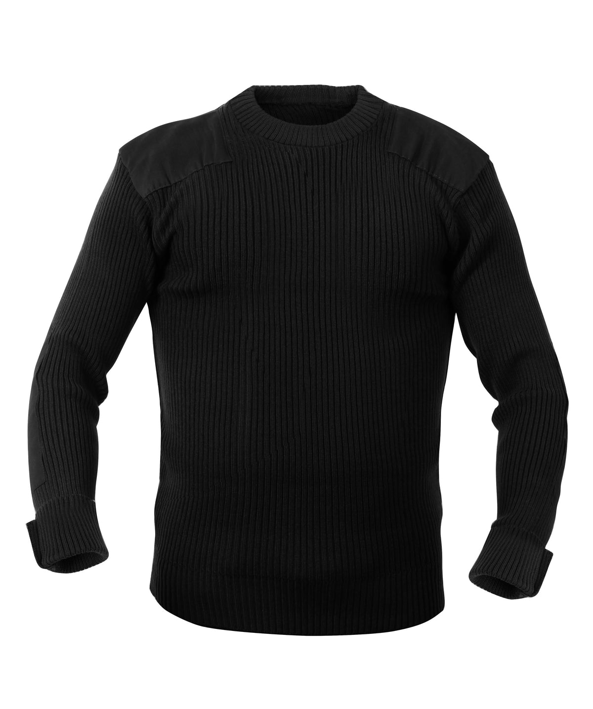 Military Style Crew Neck Acrylic Sweater with Patches - CLOSEOUT!