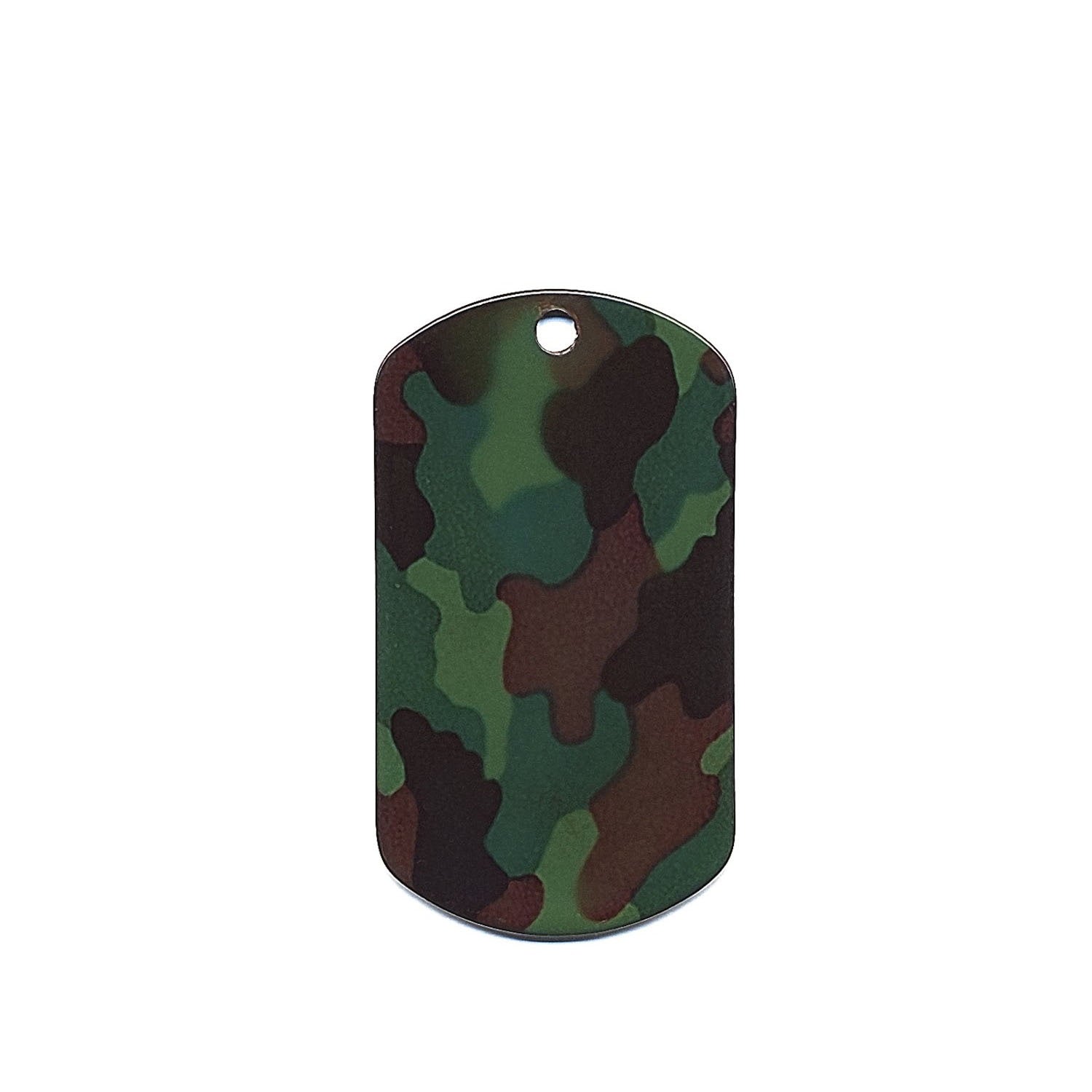 Rothco Camouflage Dog Tags are a stainless steel material with camo patterns.