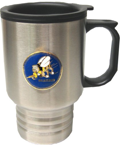 CLEARANCE - Seabees 14 oz. Stainless Steel Travel Mugs with Lid