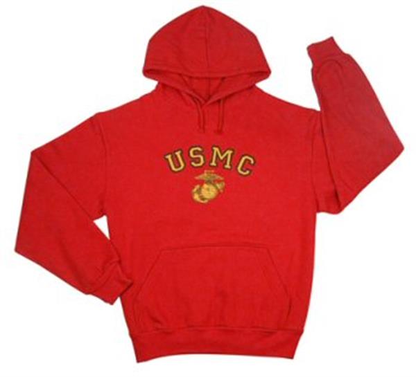 Red USMC Pullover Hooded Sweatshirt