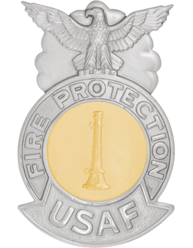 USAF Engineer Fire Badge - Metal CHROME/GOLD Seal One Bugle