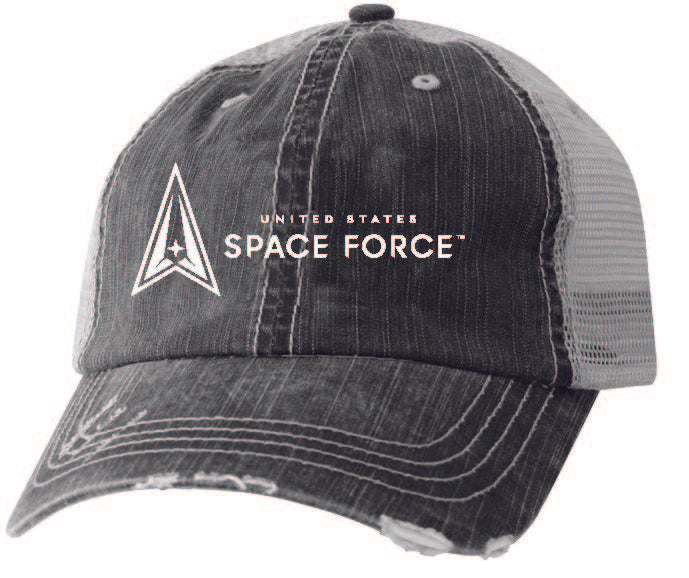 United States Space Force Logo Embroidered on Black Mesh Ball Cap