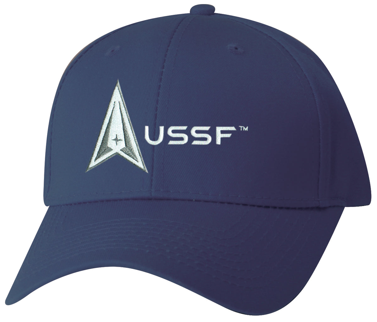 United States Space Force Logo USSF Embroidered on a Blue Structured Ball Cap