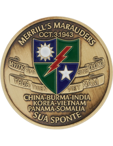 Merrill's Marauders 3rd Ranger Battalion Brass Challenge Coin - With Enamel