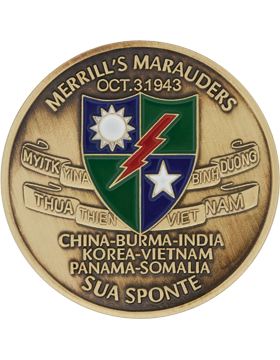 Merrill's Marauders 3rd Ranger Battalion Brass Challenge Coin - With Enamel