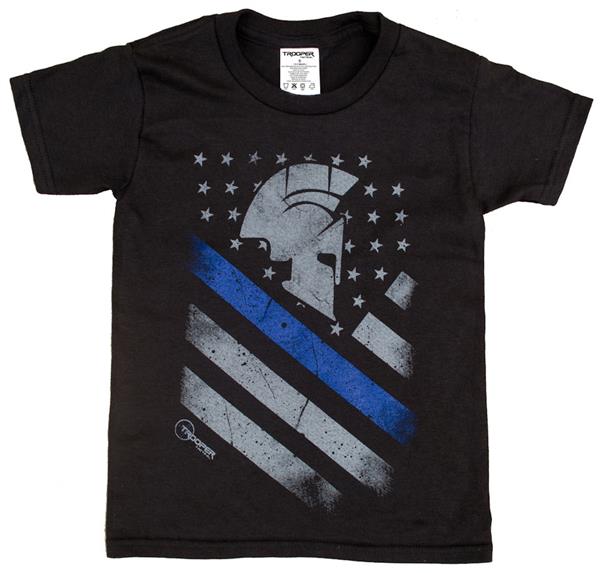 Trooper Youth Thin Blue Line Spartan Helmet T-Shirt