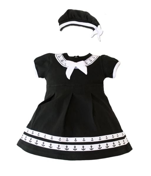 Trooper Navy Anchor Baby Dress with Beret Black