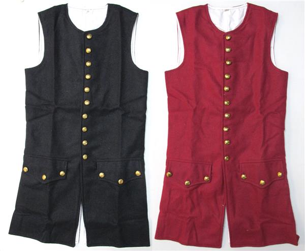 18th Century Waist Coat Wool LONG STYLE - Revolutionary War Era