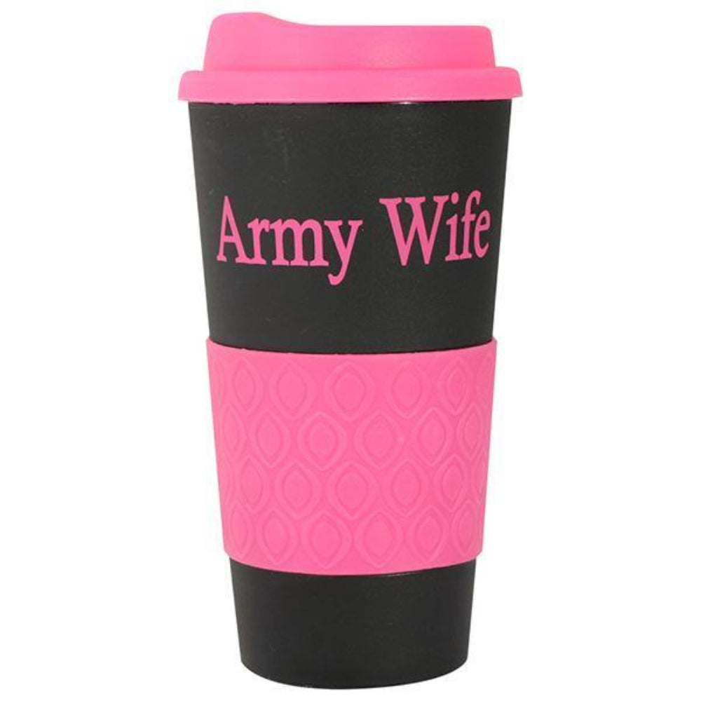 Army Wife Grip N Go Mug - Black/Pink