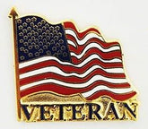 US Wavy Flag Veteran Pin  - Size 1 inch - CLEARANCE!