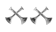 Two Bugles Collar Device Crossed - No Shine Metal Pin-On - PAIR