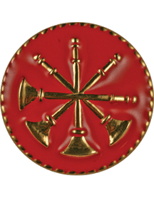 Four Bugles Crossed Collar Device - Red Enamel Disk