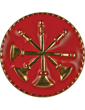 Four Bugles Crossed Collar Device - Red Enamel Disk