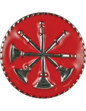 Four Bugles Crossed Collar Device - Red Enamel Disk