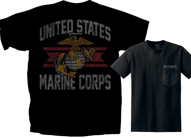 CLEARANCE - Vintage U.S. Marine Corps Eagle Globe and Anchor Pocket T-Shirt - BLACK