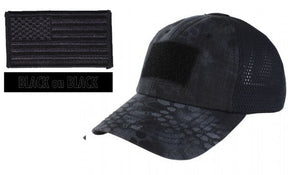 MESH Tactical Cap Package with U.S. Flag Patch and Personalized Name Tape - Various Colors