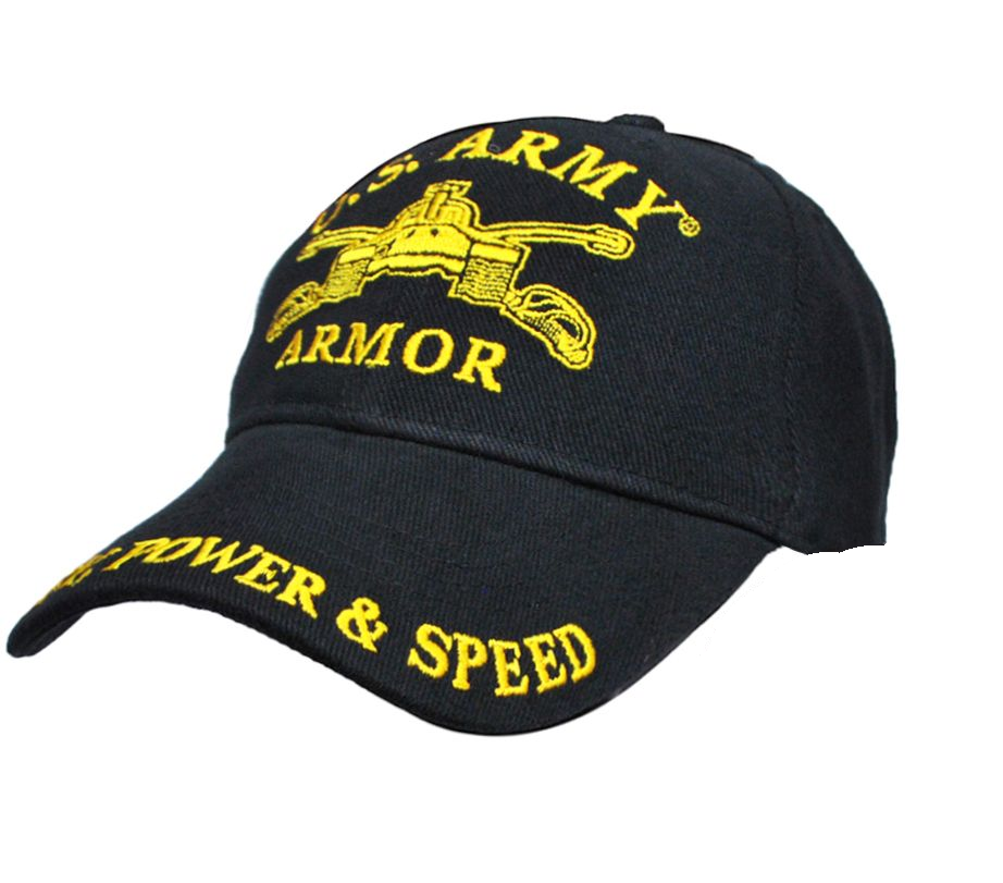 Mens US Army Armor Embroidered Ball Cap Adjustable Black