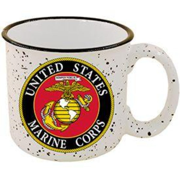 U.S. Marine Corps Emblem Coffee Cup - 14oz Stone Speckled Camper Mug