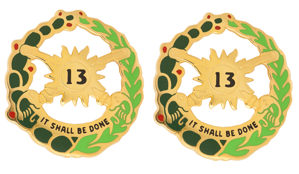 13th Armor Unit Crest DUI - 1 Pair - IT SHALL BE DONE