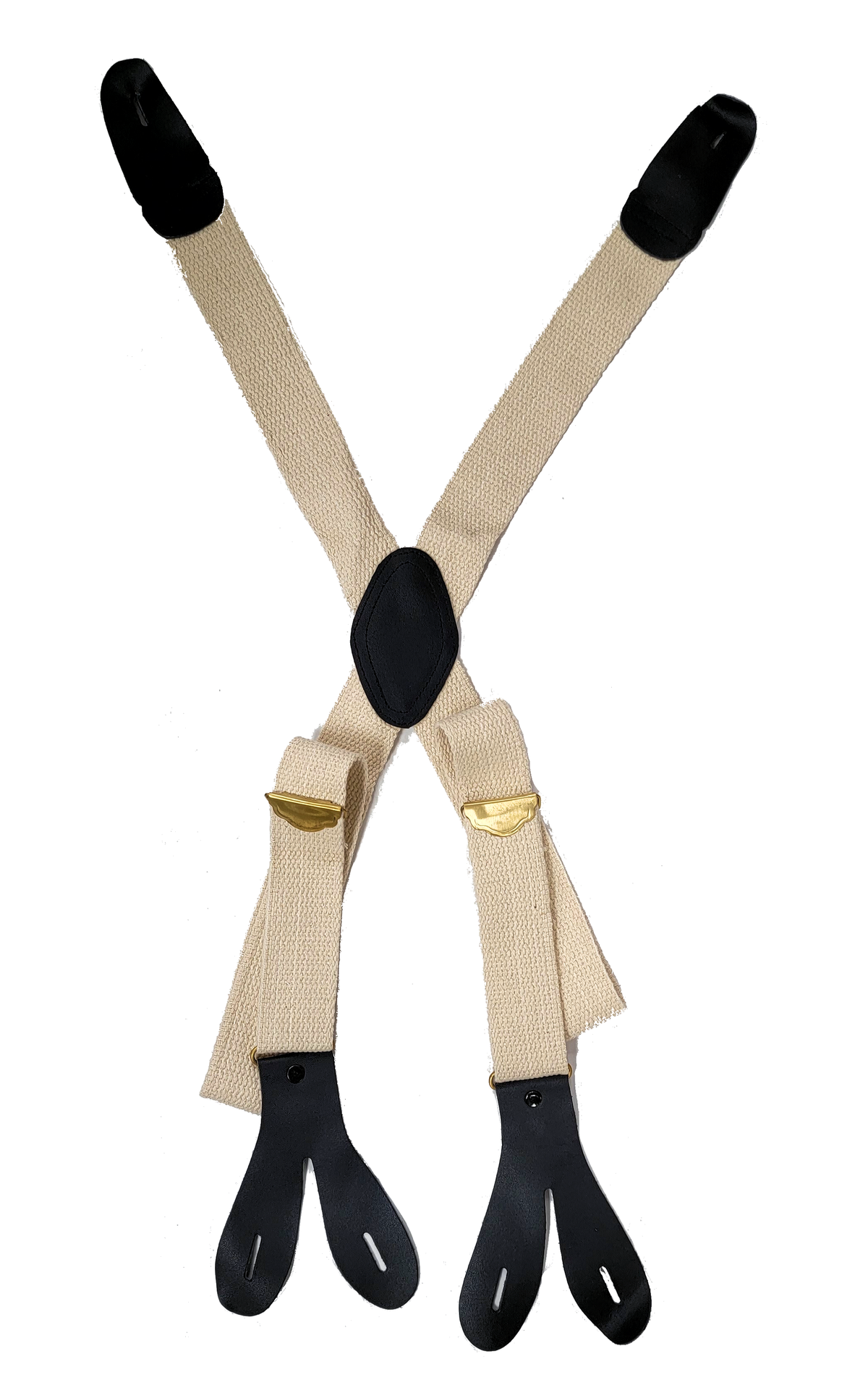 Reenactment Canvas Suspenders with Leather Edge and Brass Buckles