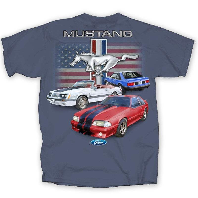 Ford Mustang T-Shirt  - Flag Emblem Fox Body