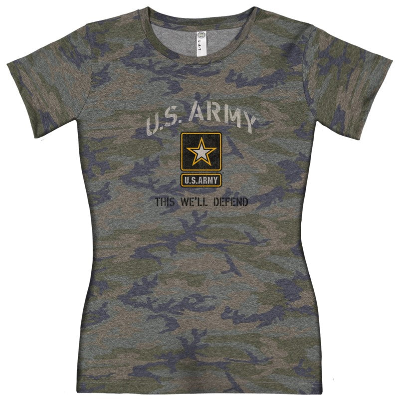 Joe Blow Army Ladies Vintage Camo Stencil T-Shirt